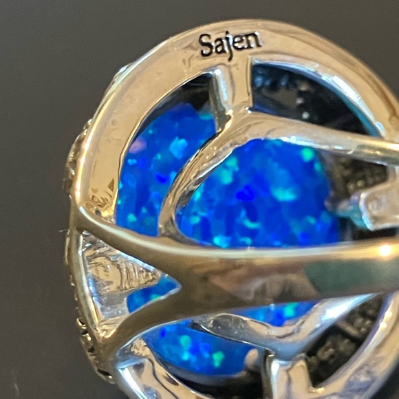 Sajen Sterling Silver Blue Opal Quartz Double + Sunflower Dome Ring Size 8.5 - Picture 5 of 6